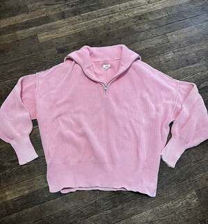 Aerie light pink henley quarter-zip oversized knit sweateR